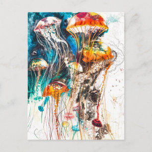 Abstrakte Aquarell-Illustration von Quallen Postkarte