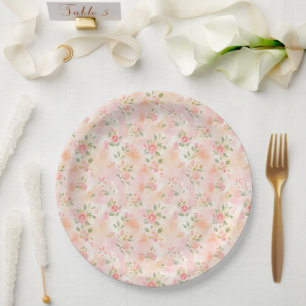 Abstrakte Aquarell Kleine Pfirsich Rosa Blumen Pappteller