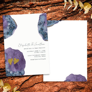 Abstrakte Aquarell-Kunst Gold Navy Lila Hochzeit Einladung