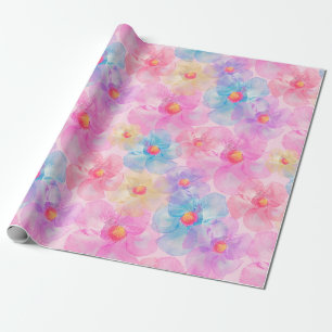 Abstrakte Aquarell-Rosa, Blaue Blumen Geschenkpapier