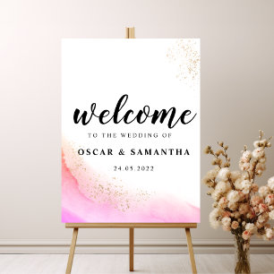 Abstrakte Aquarell-Rosa-Pinselstriche & Gold   Poster