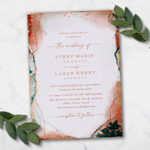 Abstrakte Aquarell-Teal-Hochzeit Echt Rosen-Gold Folieneinladung