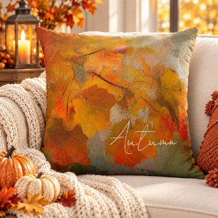 Abstrakte Aquarell-Warme Herbstblätter Kissen