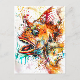 Abstrakte Aquarellbilder einer Tiefseeangel Postkarte