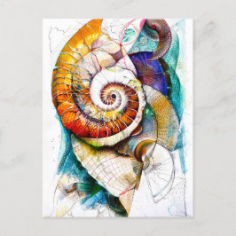 Abstrakte Aquarellbilder eines Nautilus Postkarte