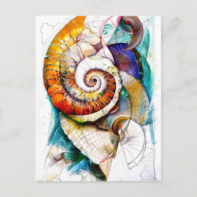 Abstrakte Aquarellbilder eines Nautilus Postkarte (Vorderseite)