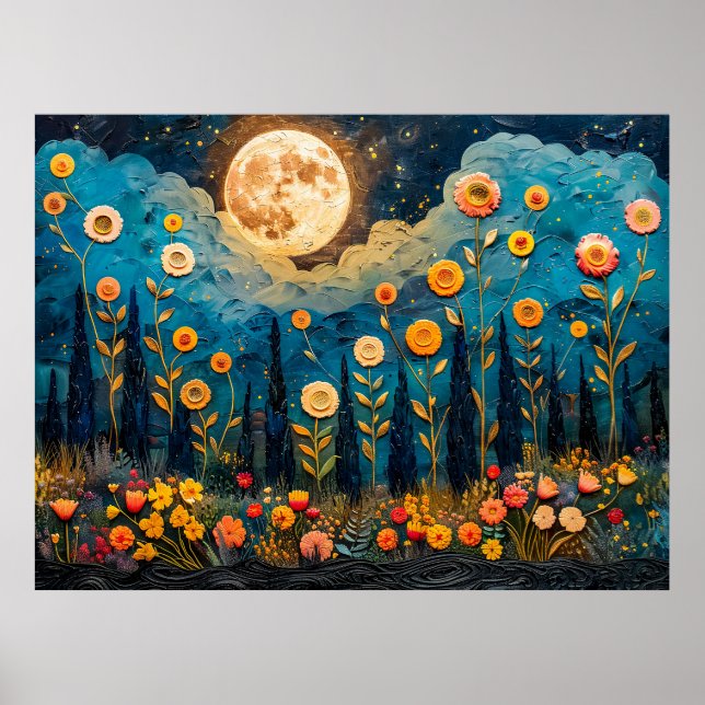 Abstrakte Aquarellbilder für Vollmond Poster (Vorne)