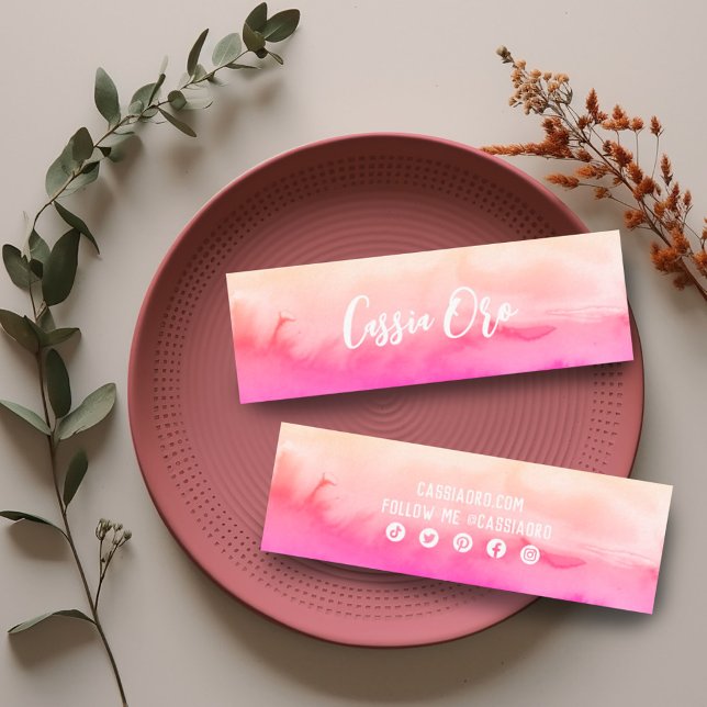 Abstrakte Aquarellbilder Pfirsichfarben Fuzz Pink  Mini Visitenkarte (Mini peach fuzz pink watercolor custom business cards with social media icons)