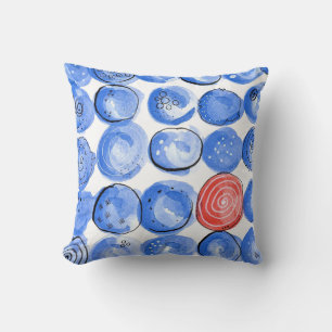 Abstrakte Aquarellblau-Punkte Kissen