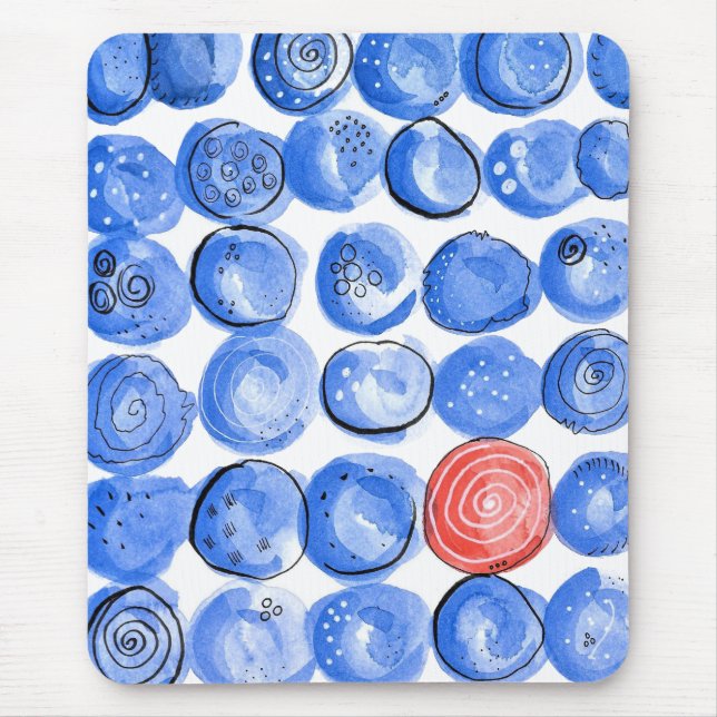 Abstrakte Aquarellblau-Punkte Mousepad (Vorne)