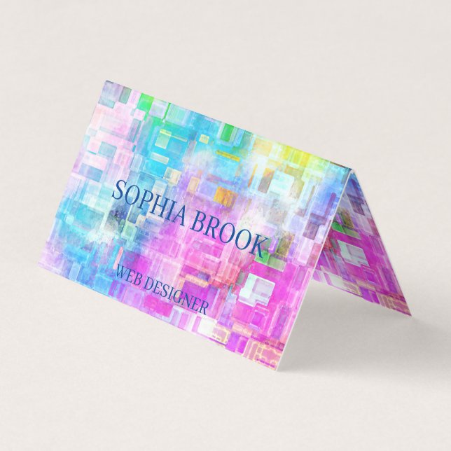 Abstrakte Aquarellblau-rosa Quadrate Visitenkarten (Vorderseite)