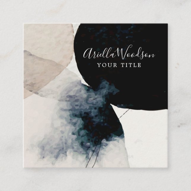Abstrakte Aquarellcreme und schwarze Visitenkarte (Vorderseite)