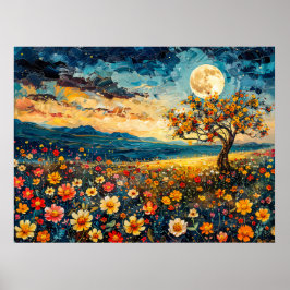 Abstrakte Aquarelldarstellung Vollmond Poster