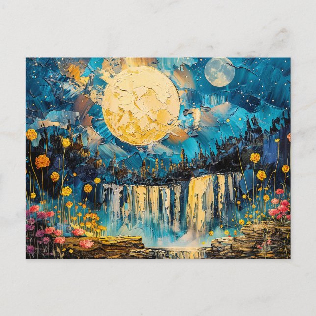 Abstrakte Aquarelldarstellung Vollmond Postkarte (Vorderseite)