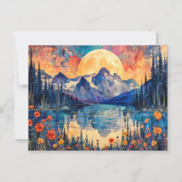 Abstrakte Aquarelldarstellung Vollmond Postkarte