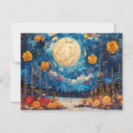 Abstrakte Aquarelldarstellung Vollmond Postkarte