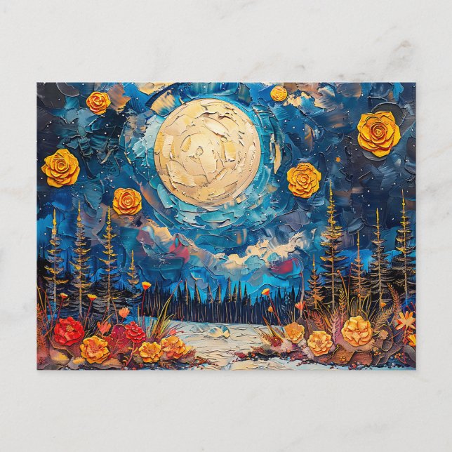 Abstrakte Aquarelldarstellung Vollmond Postkarte (Vorderseite)