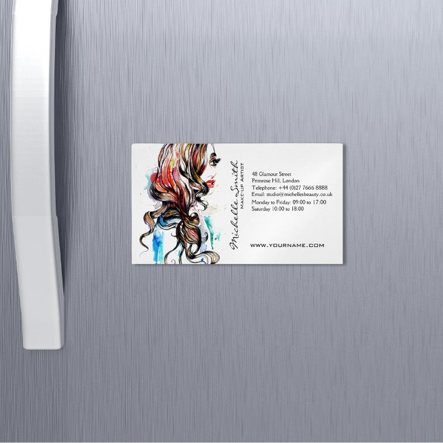Abstrakte Aquarellfarbe farbige Frauenschminke Magnetische Visitenkarte (Von Creator hochgeladen)