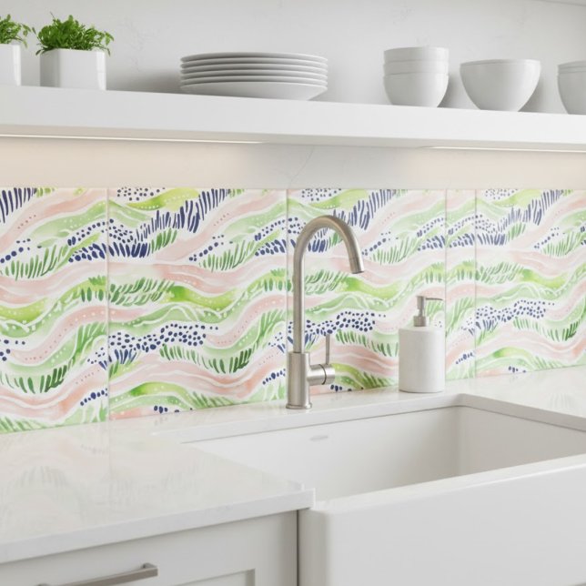 Abstrakte Aquarellfarbe Grün rosa Blau dekorativ Fliese (Von Creator hochgeladen)