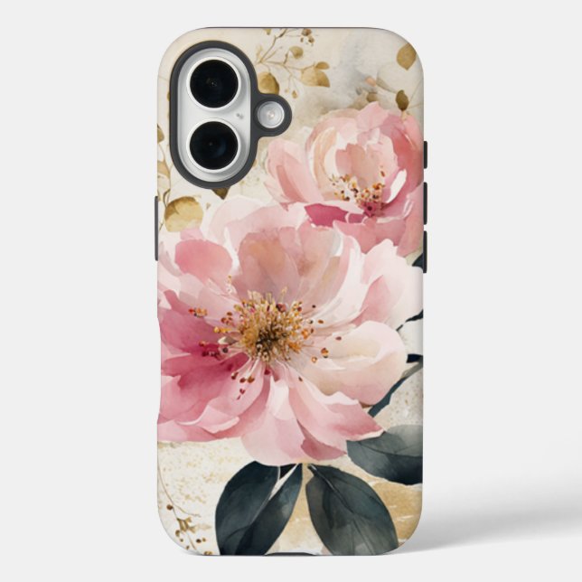 Abstrakte Aquarellfarbe Rosa Blume iPhone 16 Hülle (Rückseite)