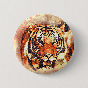 Abstrakte Aquarellfarbe Tiger Animal Rights Button