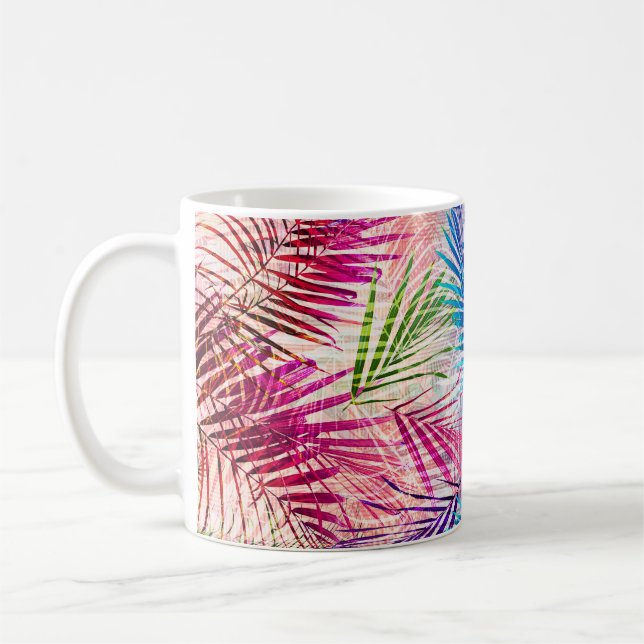 Abstrakte Aquarellfarben Blätter Allover Muster Kaffeetasse (Links)