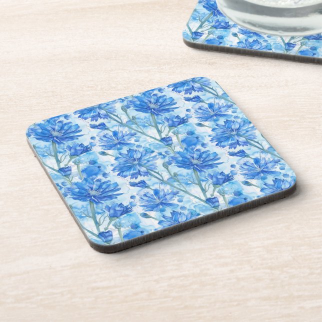 Abstrakte Aquarellfarben Blau und Weiß-Blume Getränkeuntersetzer (Linke Seite)