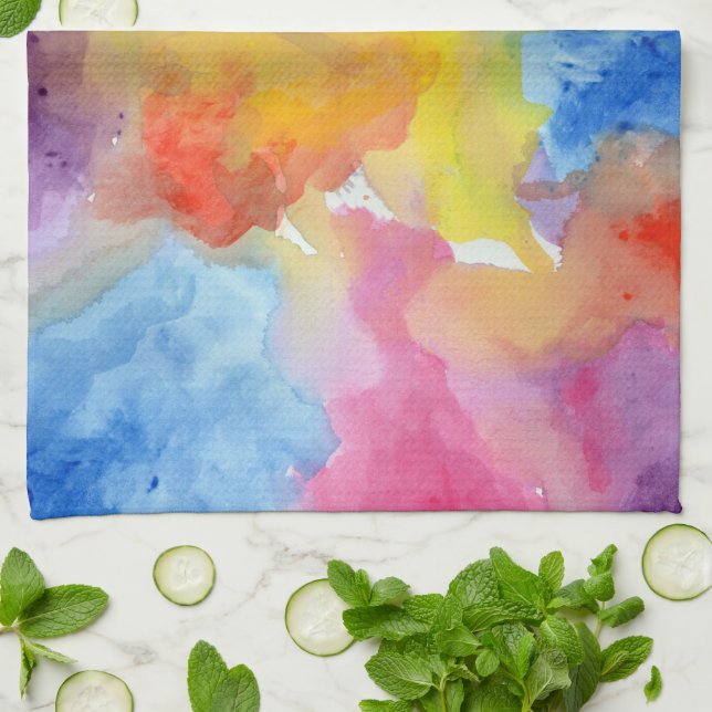 Abstrakte Aquarellfarben - leuchtende Farben Geschirrtuch (Gefaltet)