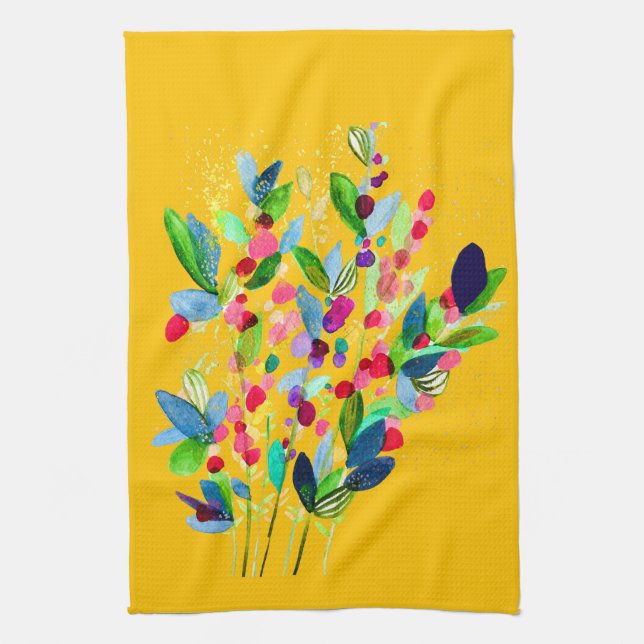 Abstrakte Aquarellfarben mit Blumen Geschirrtuch (Vertikal)