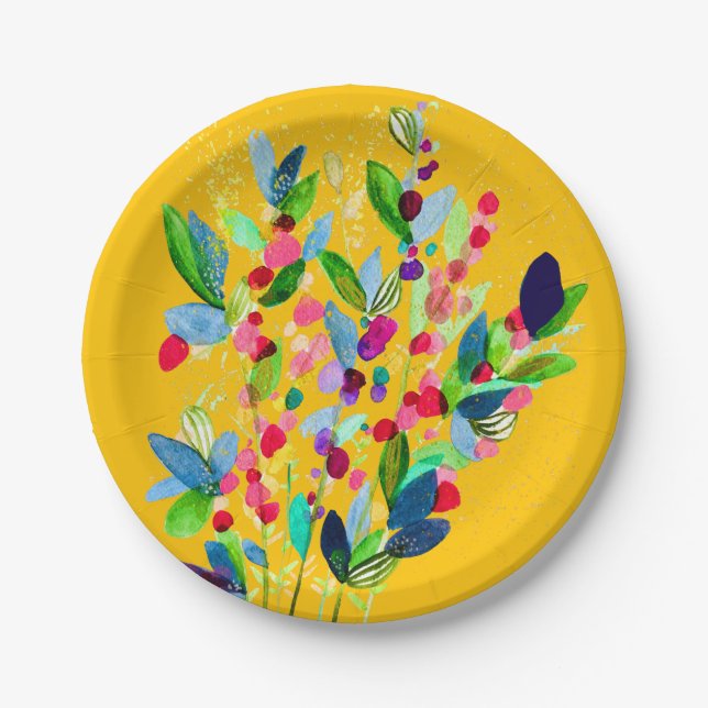 Abstrakte Aquarellfarben mit Blumen Pappteller (Vorderseite)