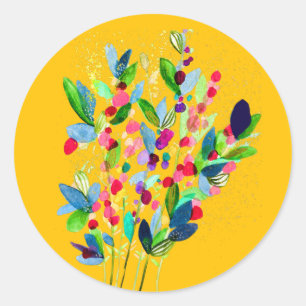 Abstrakte Aquarellfarben mit Blumen Runder Aufkleber