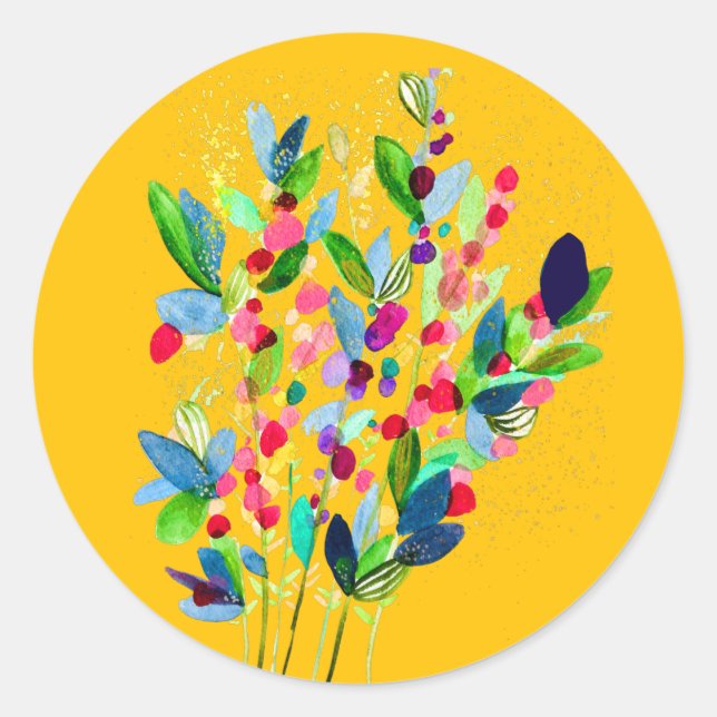 Abstrakte Aquarellfarben mit Blumen Runder Aufkleber (Vorderseite)