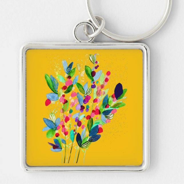 Abstrakte Aquarellfarben mit Blumen Schlüsselanhänger (Vorne)