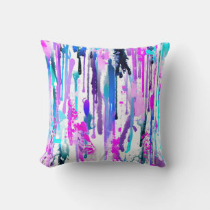 Abstrakte Aquarellfarben Tropfen Blau Türkis Pink  Kissen