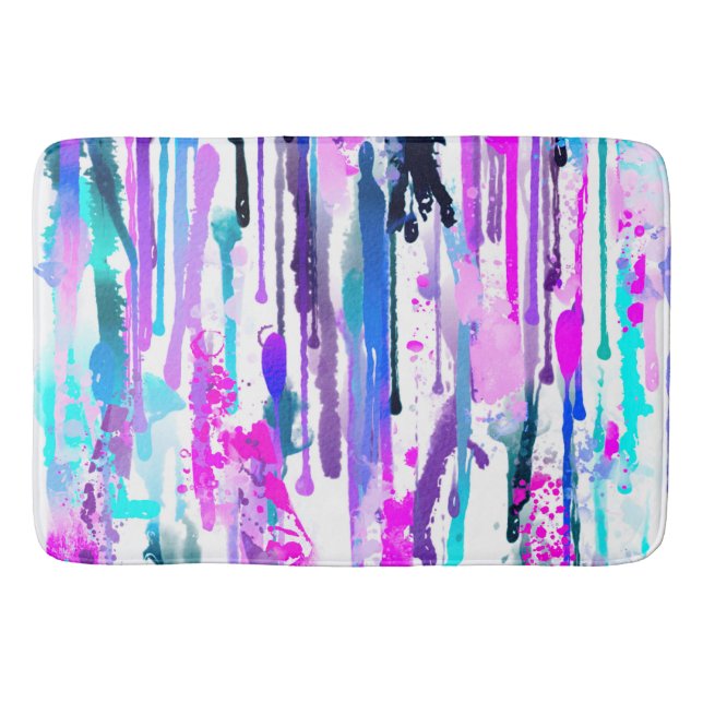 Abstrakte Aquarellfarben Tropfen Blau Türkis Rosa Badematte (Vorderseite)