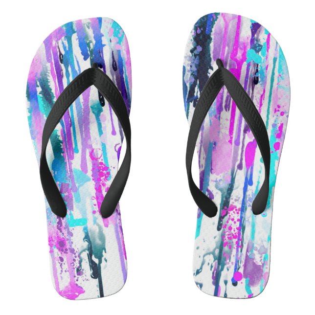 Abstrakte Aquarellfarben Tropfen Blau Türkis Rosa Flip Flops (Fußbett)