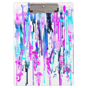 Abstrakte Aquarellfarben Tropfen Blau Türkis Rosa Klemmbrett