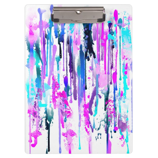 Abstrakte Aquarellfarben Tropfen Blau Türkis Rosa Klemmbrett (Vorderseite)
