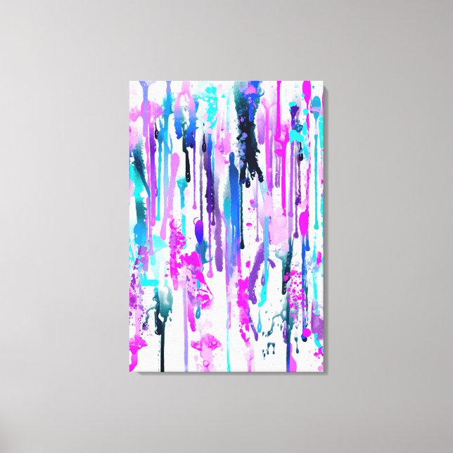 Abstrakte Aquarellfarben Tropfen Blau Türkis Rosa Leinwanddruck (Vorderseite)