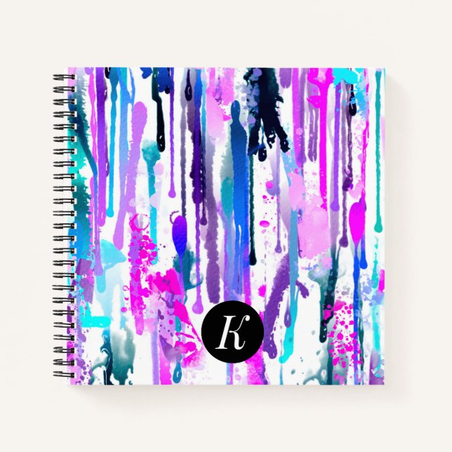 Abstrakte Aquarellfarben Tropfen Blau Türkis Rosa Notizbuch (Vorderseite)