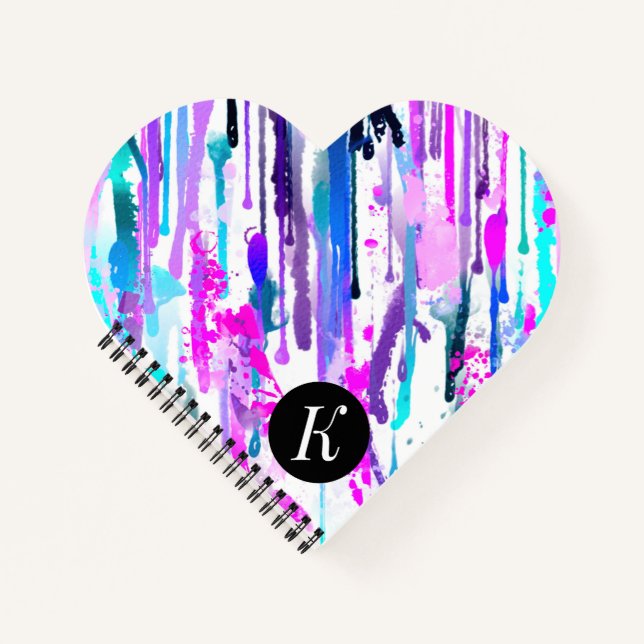 Abstrakte Aquarellfarben Tropfen Blau Türkis Rosa Notizbuch (Vorderseite)