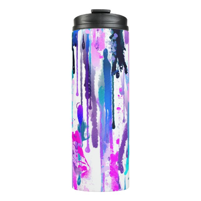 Abstrakte Aquarellfarben Tropfen Blau Türkis Rosa Thermosbecher (Vorderseite)