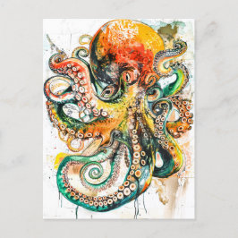Abstrakte Aquarellfärbung eines Oktopus Postkarte