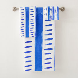 Abstrakte Aquarelllinien - blaue Badematte Badhandtuch Set