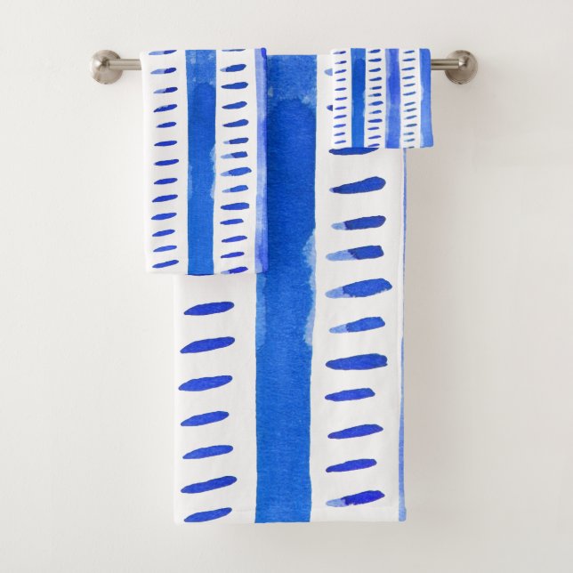 Abstrakte Aquarelllinien - blaue Badematte Badhandtuch Set (Insitu)