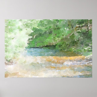 Abstrakte Aquarellmalerei auf Fluss und Wald Poster