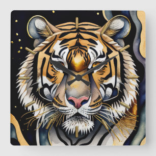 Abstrakte Aquarellmalerei aus Tiger 5:4 Quadratische Wanduhr
