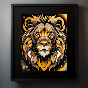 Abstrakte Aquarellmalerei eines Löwen 5:4 Poster