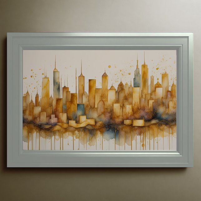 Abstrakte Aquarellmalerei Gold Citycape 3:2 Poster (Von Creator hochgeladen)