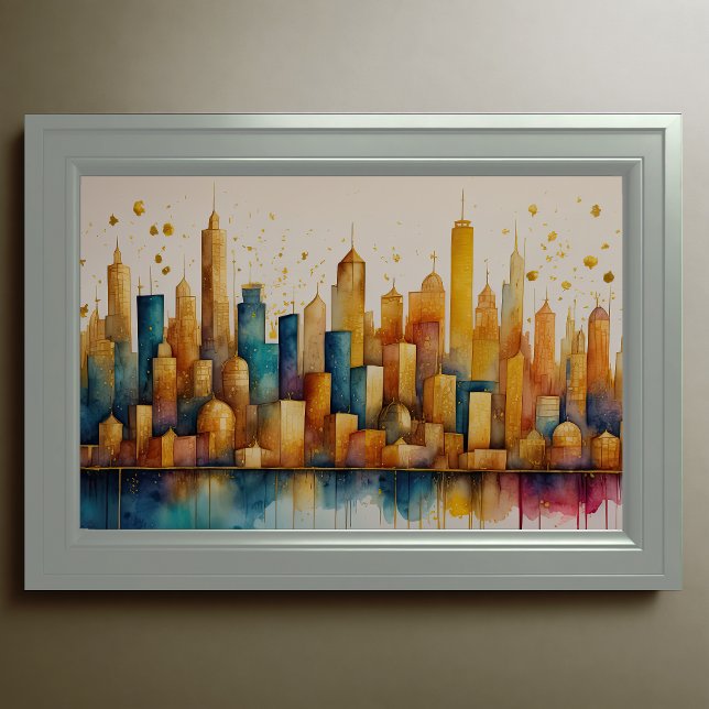 Abstrakte Aquarellmalerei Gold Citycape 3:2 Poster (Von Creator hochgeladen)